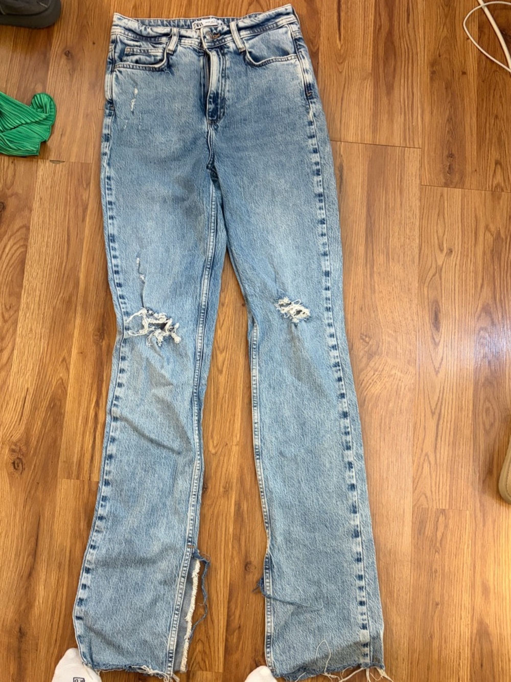 Zara Light Blue Distressed Flare Jeans